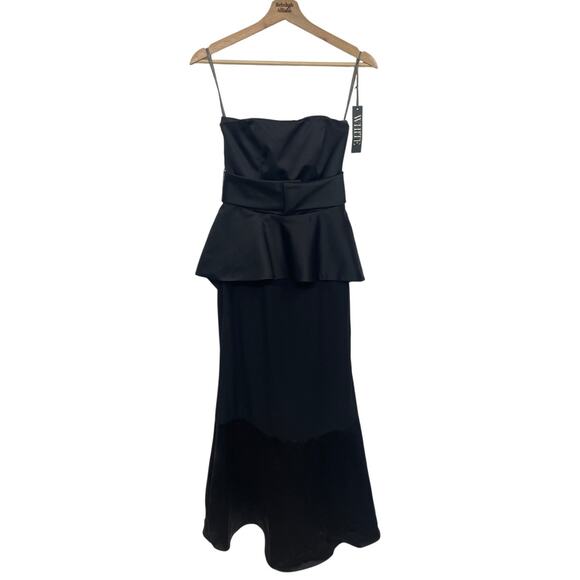 NWT White by Vera Wang SZ 0 Black Strapless Peplum Full Length Formal Gown NEW - Picture 2 of 15